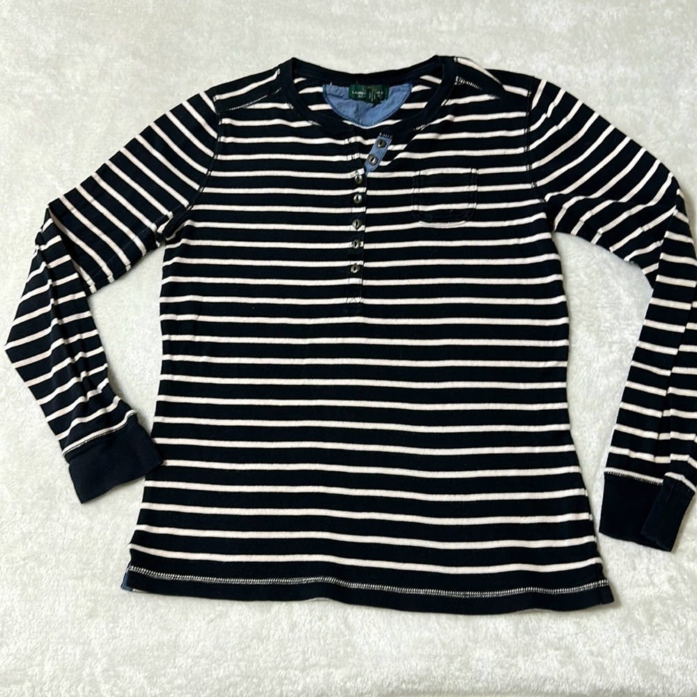 Lauren Ralph Lauren Striped Knit Henley Size Medium
